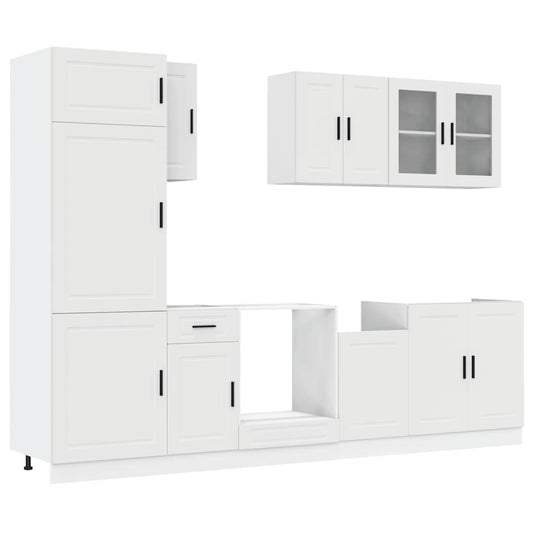 8 Piece Kitchen Cabinet Set "Porto" White Engineered Wood 8 Piece Kitchen Cabinet Set "Porto" White Engineered Wood