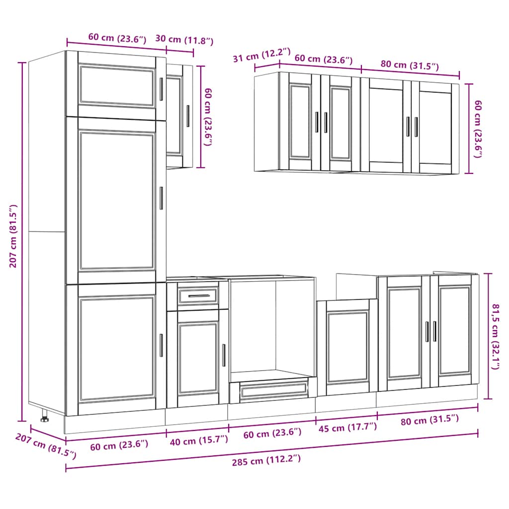 8 Piece Kitchen Cabinet Set "Kalmar" Concrete Grey Engineered Wood