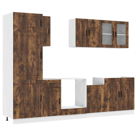 8 Piece Kitchen Cabinet Set "Porto" Smoked Oak Engineered Wood 8 Piece Kitchen Cabinet Set "Porto" Smoked Oak Engineered Wood