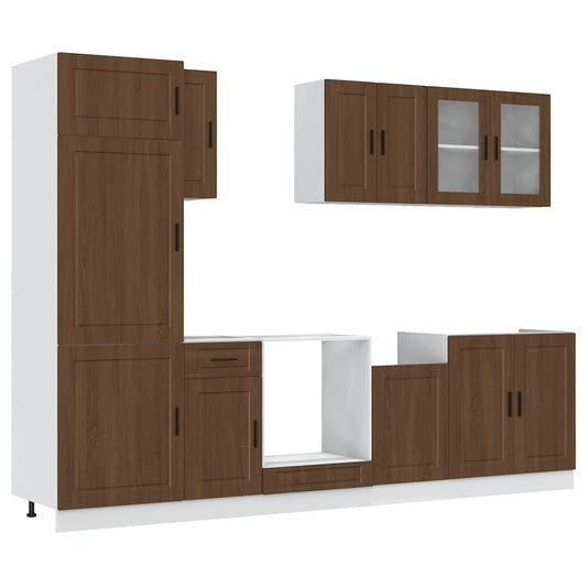 8 Piece Kitchen Cabinet Set "Kalmar" Brown Oak Engineered Wood 8 Piece Kitchen Cabinet Set "Kalmar" Brown Oak Engineered Wood