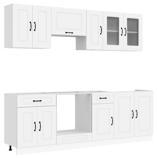 8 Piece Kitchen Cabinet Set "Kalmar" White Engineered Wood 8 Piece Kitchen Cabinet Set "Kalmar" White Engineered Wood