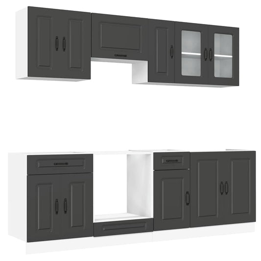 8 Piece Kitchen Cabinet Set Kalmar Black Engineered Wood 8 Piece Kitchen Cabinet Set Kalmar Black Engineered Wood