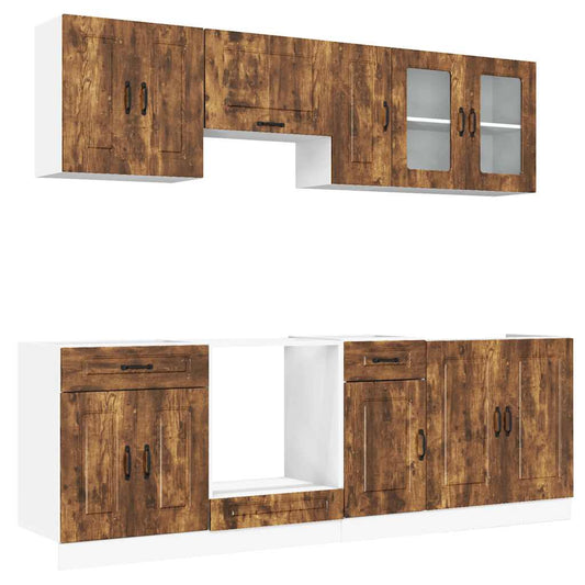 8 Piece Kitchen Cabinet Set Kalmar Smoked Oak Engineered Wood 8 Piece Kitchen Cabinet Set Kalmar Smoked Oak Engineered Wood