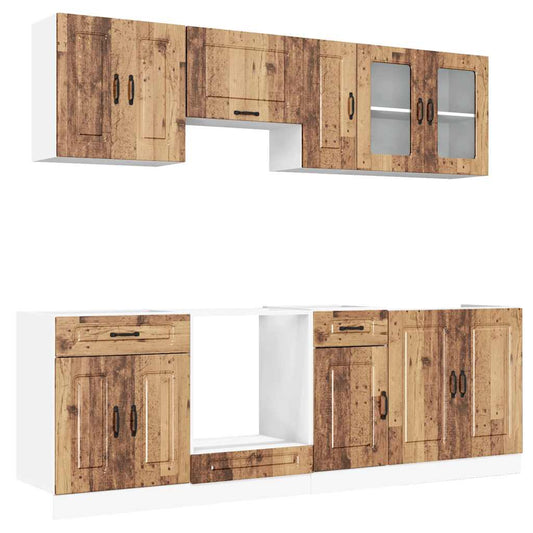 8 Piece Kitchen Cabinet Set Kalmar Old Wood Engineered Wood 8 Piece Kitchen Cabinet Set Kalmar Old Wood Engineered Wood