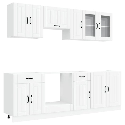 8 Piece Kitchen Cabinet Set "Kalmar" White Engineered Wood 8 Piece Kitchen Cabinet Set "Kalmar" White Engineered Wood