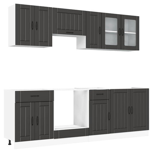 8 Piece Kitchen Cabinet Set Kalmar Black Engineered Wood 8 Piece Kitchen Cabinet Set Kalmar Black Engineered Wood