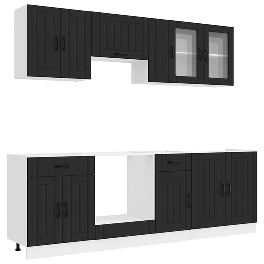 8 Piece Kitchen Cabinet Set "Kalmar" Black Engineered Wood 8 Piece Kitchen Cabinet Set "Kalmar" Black Engineered Wood
