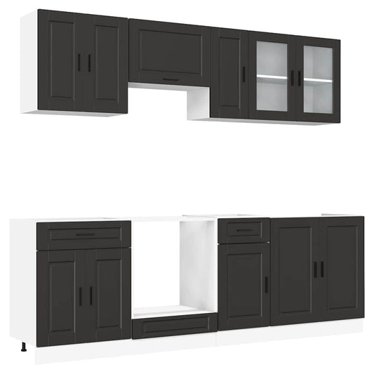 8 Piece Kitchen Cabinet Set Porto Black Engineered Wood 8 Piece Kitchen Cabinet Set Porto Black Engineered Wood