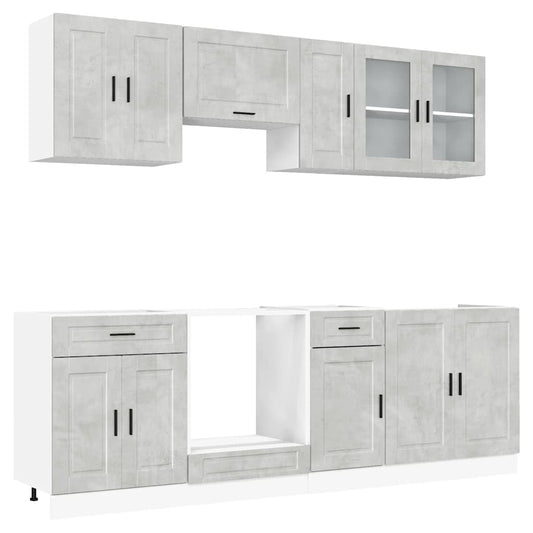 8 Piece Kitchen Cabinet Set "Porto" Concrete Grey Engineered Wood 8 Piece Kitchen Cabinet Set "Porto" Concrete Grey Engineered Wood