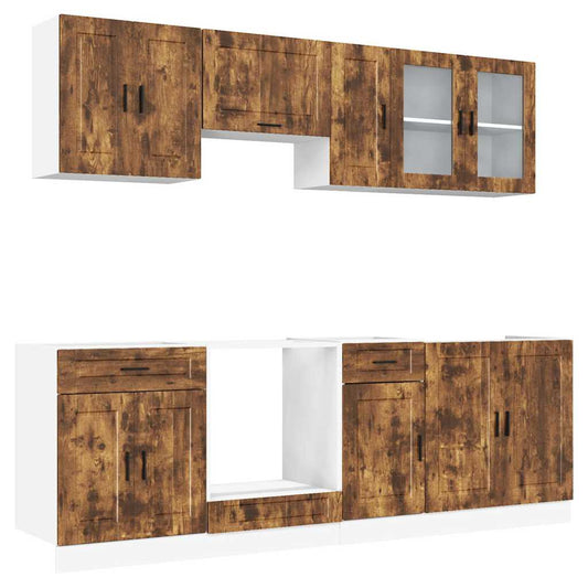 8 Piece Kitchen Cabinet Set "Porto" Smoked Oak Engineered Wood 8 Piece Kitchen Cabinet Set "Porto" Smoked Oak Engineered Wood