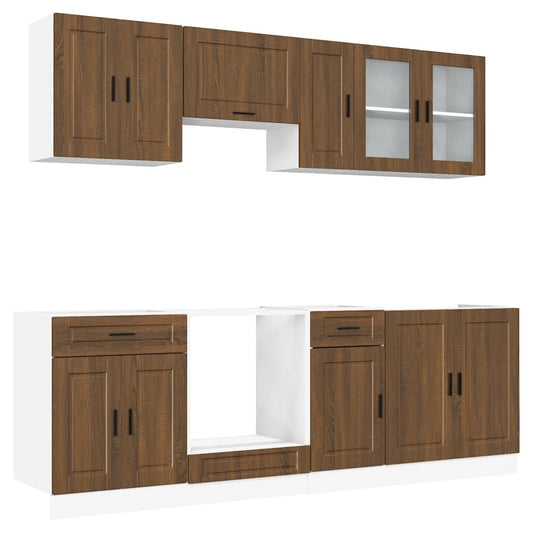 8 Piece Kitchen Cabinet Set Kalmar Brown Oak Engineered Wood 8 Piece Kitchen Cabinet Set Kalmar Brown Oak Engineered Wood