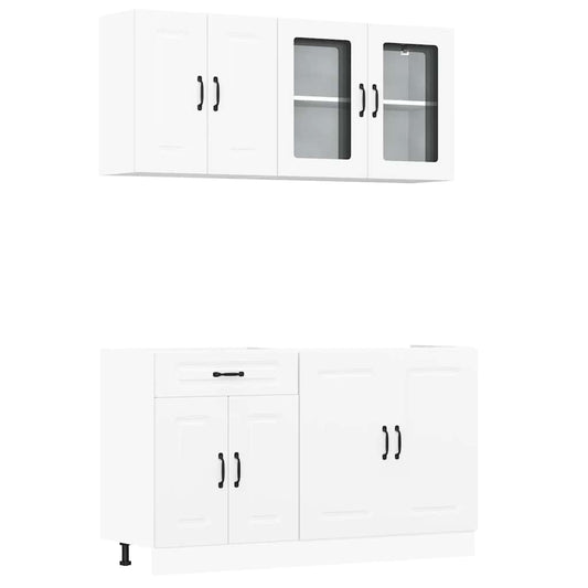 4 Piece Kitchen Cabinet Set "Kalmar" White Engineered Wood 4 Piece Kitchen Cabinet Set "Kalmar" White Engineered Wood