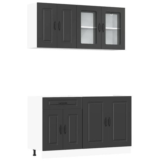 4 Piece Kitchen Cabinet Set "Kalmar" Black Engineered Wood 4 Piece Kitchen Cabinet Set "Kalmar" Black Engineered Wood