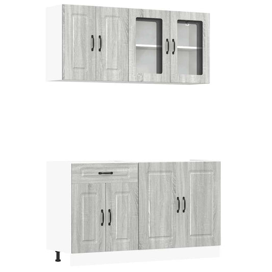 4 Piece Kitchen Cabinet Set "Kalmar" Grey Sonoma Engineered Wood 4 Piece Kitchen Cabinet Set "Kalmar" Grey Sonoma Engineered Wood