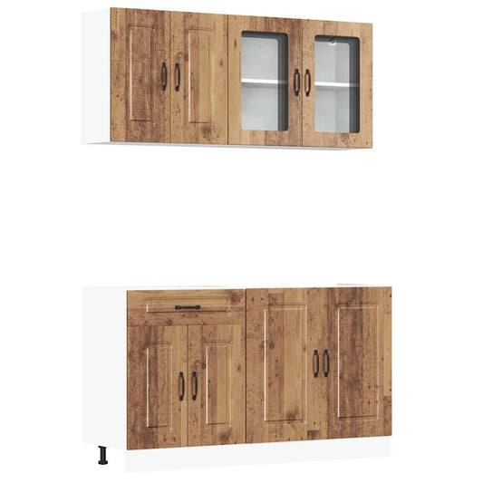 4 Piece Kitchen Cabinet Set "Kalmar" Old Wood Engineered Wood 4 Piece Kitchen Cabinet Set "Kalmar" Old Wood Engineered Wood