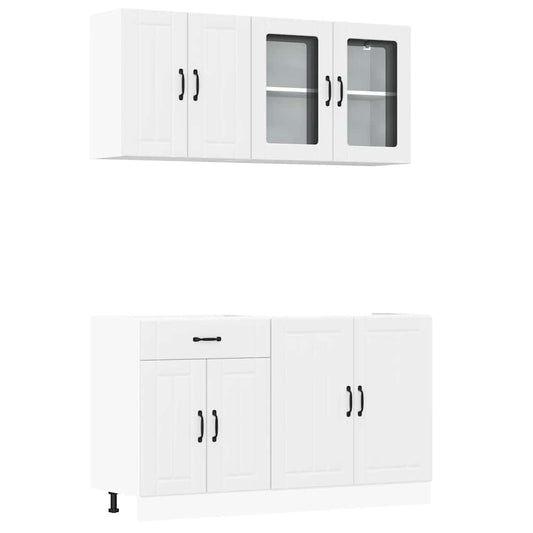 4 Piece Kitchen Cabinet Set "Lucca" White Engineered Wood 4 Piece Kitchen Cabinet Set "Lucca" White Engineered Wood