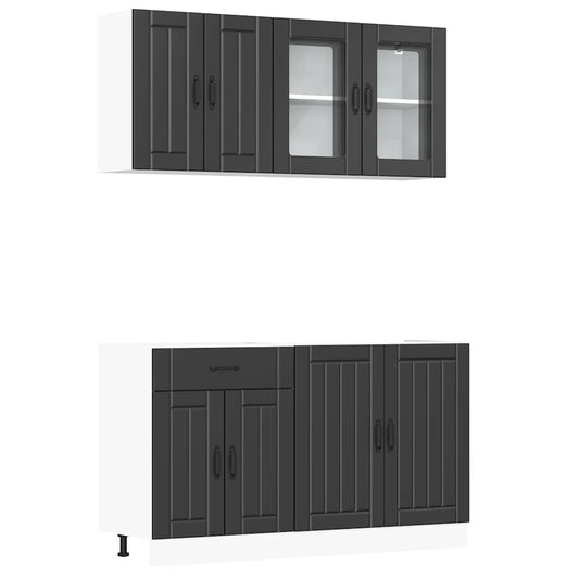 4 Piece Kitchen Cabinet Set "Lucca" Black Engineered Wood 4 Piece Kitchen Cabinet Set "Lucca" Black Engineered Wood