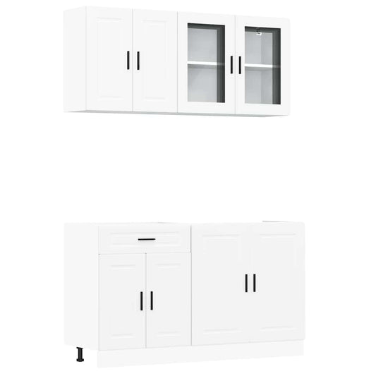 4 Piece Kitchen Cabinet Set "Porto" White Engineered Wood 4 Piece Kitchen Cabinet Set "Porto" White Engineered Wood