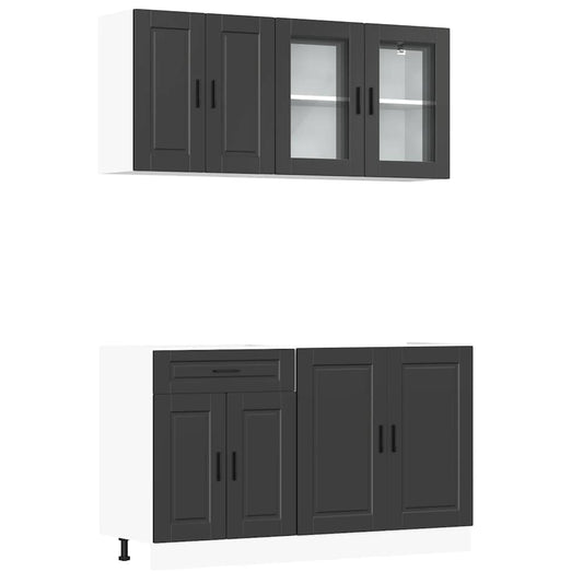 4 Piece Kitchen Cabinet Set Porto Black Engineered Wood 4 Piece Kitchen Cabinet Set Porto Black Engineered Wood