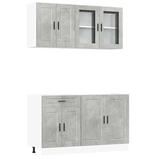 4 Piece Kitchen Cabinet Set "Porto" Concrete Grey Engineered Wood 4 Piece Kitchen Cabinet Set "Porto" Concrete Grey Engineered Wood