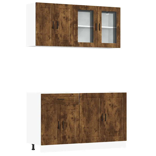 4 Piece Kitchen Cabinet Set Porto Smoked Oak Engineered Wood 4 Piece Kitchen Cabinet Set Porto Smoked Oak Engineered Wood