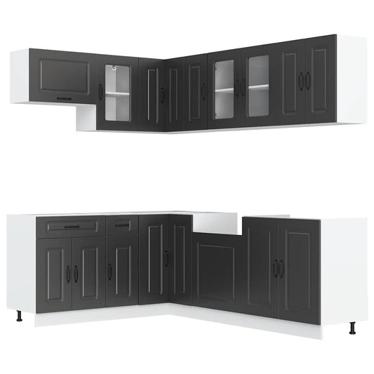 11 Piece Kitchen Cabinet Set Kalmar Black Engineered Wood 11 Piece Kitchen Cabinet Set Kalmar Black Engineered Wood
