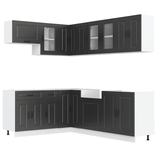 11 Piece Kitchen Cabinet Set Kalmar Black Engineered Wood 11 Piece Kitchen Cabinet Set Kalmar Black Engineered Wood