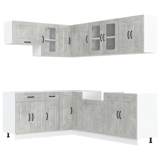 11 Piece Kitchen Cabinet Set Kalmar Concrete Grey Engineered Wood 11 Piece Kitchen Cabinet Set Kalmar Concrete Grey Engineered Wood