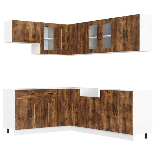 11 Piece Kitchen Cabinet Set Kalmar Smoked Oak Engineered Wood 11 Piece Kitchen Cabinet Set Kalmar Smoked Oak Engineered Wood