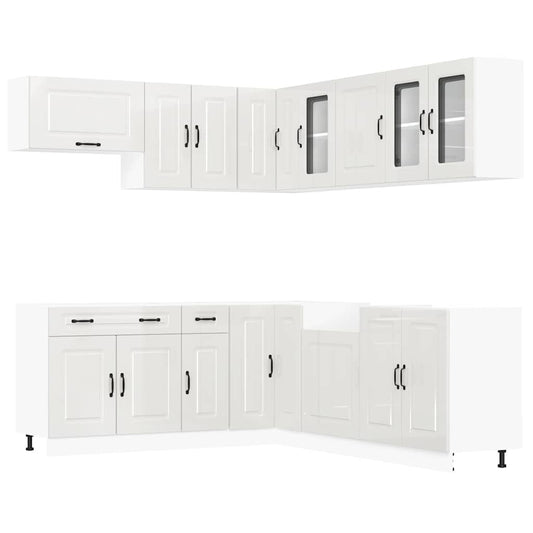 11 Piece Kitchen Cabinet Set Kalmar Gloss White Engineered Wood 11 Piece Kitchen Cabinet Set Kalmar Gloss White Engineered Wood