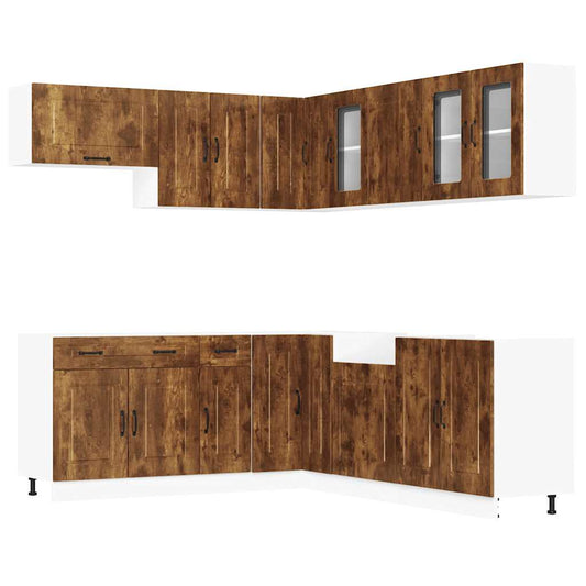 11 Piece Kitchen Cabinet Set Kalmar Smoked Oak Engineered Wood 11 Piece Kitchen Cabinet Set Kalmar Smoked Oak Engineered Wood