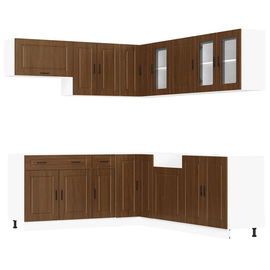 11 Piece Kitchen Cabinet Set Porto Brown Oak Engineered Wood 11 Piece Kitchen Cabinet Set Porto Brown Oak Engineered Wood