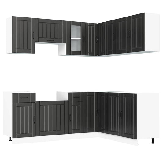 11 Piece Kitchen Cabinet Set Kalmar Black Engineered Wood 11 Piece Kitchen Cabinet Set Kalmar Black Engineered Wood