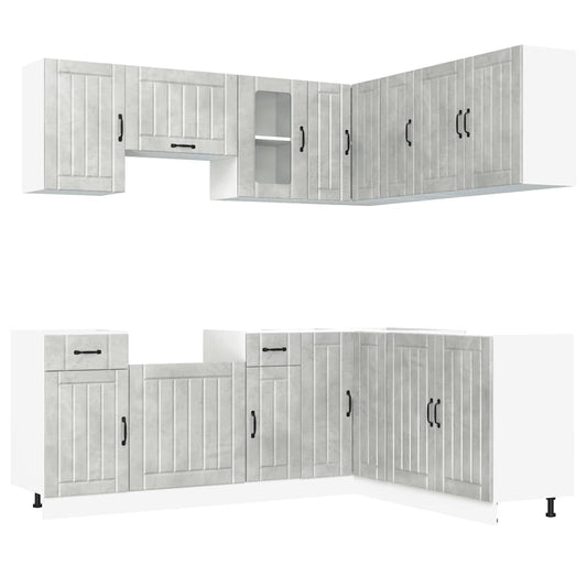 11 Piece Kitchen Cabinet Set Kalmar Concrete Grey Engineered Wood 11 Piece Kitchen Cabinet Set Kalmar Concrete Grey Engineered Wood