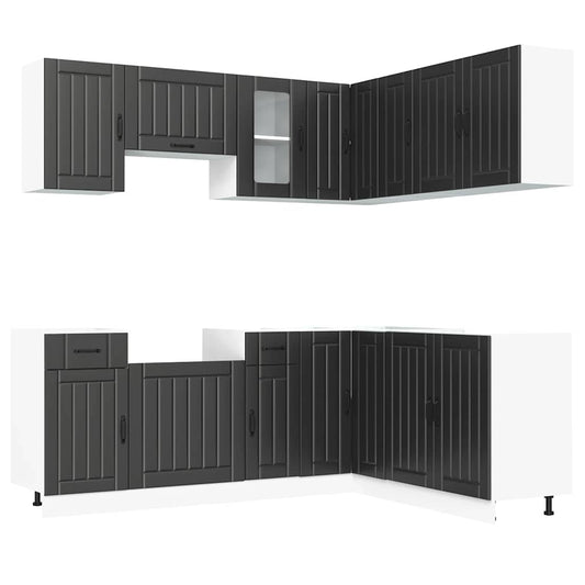 11 Piece Kitchen Cabinet Set Lucca Black Engineered Wood 11 Piece Kitchen Cabinet Set Lucca Black Engineered Wood