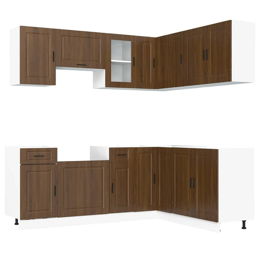 11 Piece Kitchen Cabinet Set Porto Brown Oak Engineered Wood 11 Piece Kitchen Cabinet Set Porto Brown Oak Engineered Wood