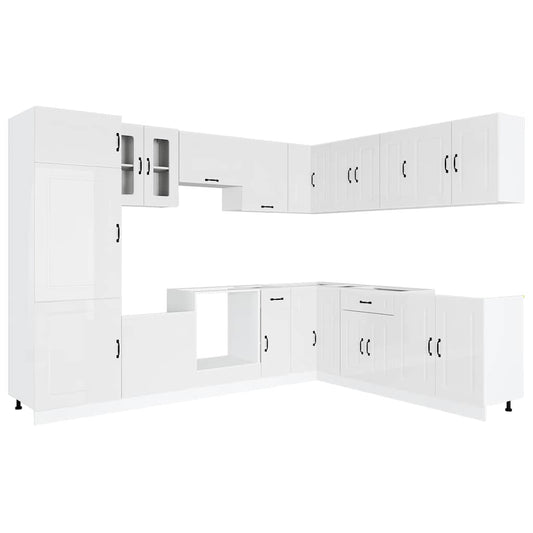 14 Piece Kitchen Cabinet Set Kalmar Gloss White Engineered Wood 14 Piece Kitchen Cabinet Set Kalmar Gloss White Engineered Wood