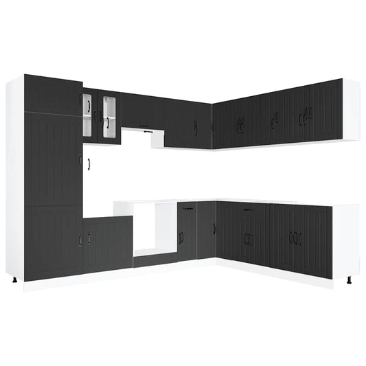 14 Piece Kitchen Cabinet Set Lucca Black Engineered Wood 14 Piece Kitchen Cabinet Set Lucca Black Engineered Wood