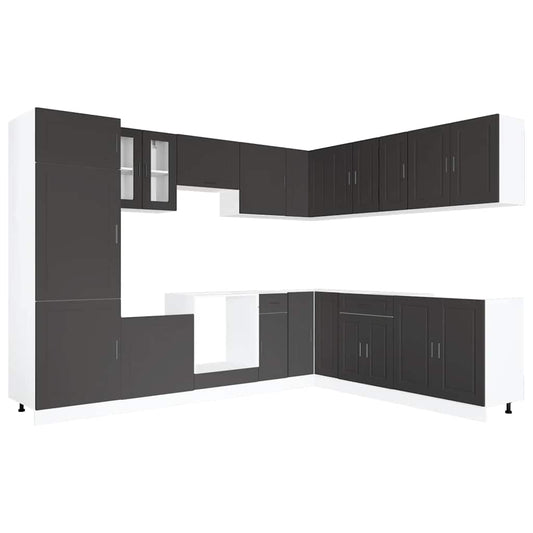 14 Piece Kitchen Cabinet Set Porto Black Engineered Wood 14 Piece Kitchen Cabinet Set Porto Black Engineered Wood