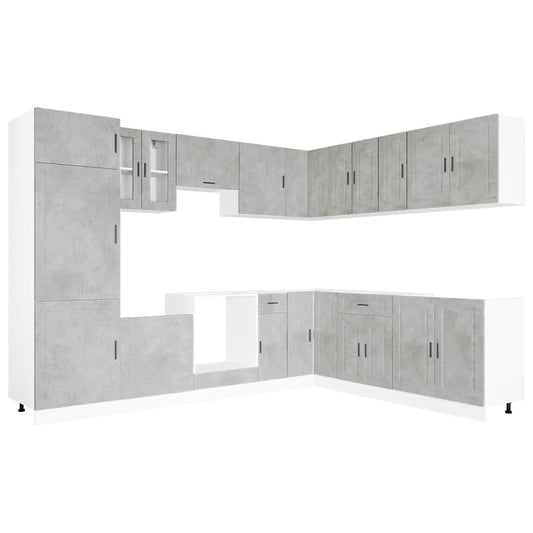 14 Piece Kitchen Cabinet Set Porto Concrete Grey Engineered Wood 14 Piece Kitchen Cabinet Set Porto Concrete Grey Engineered Wood