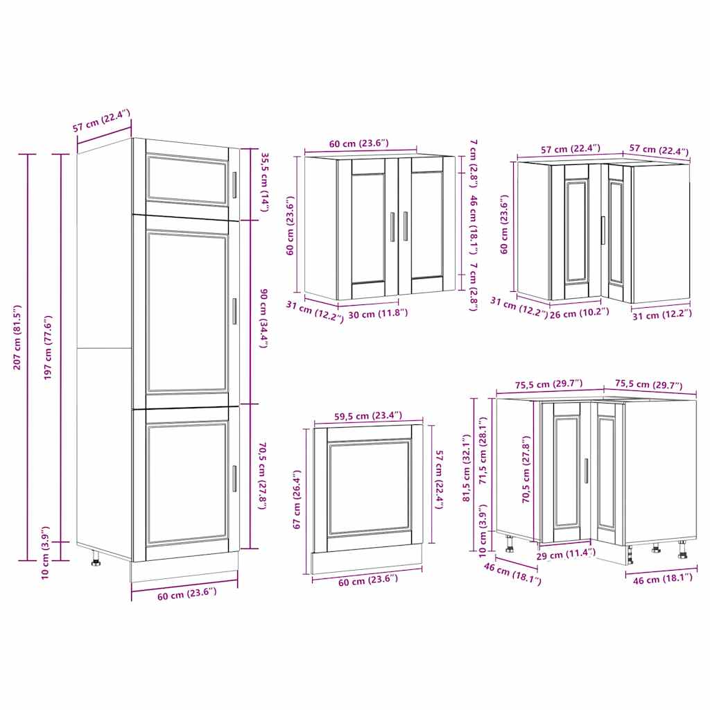 14 Piece Kitchen Cabinet Set Porto Brown Oak Engineered Wood