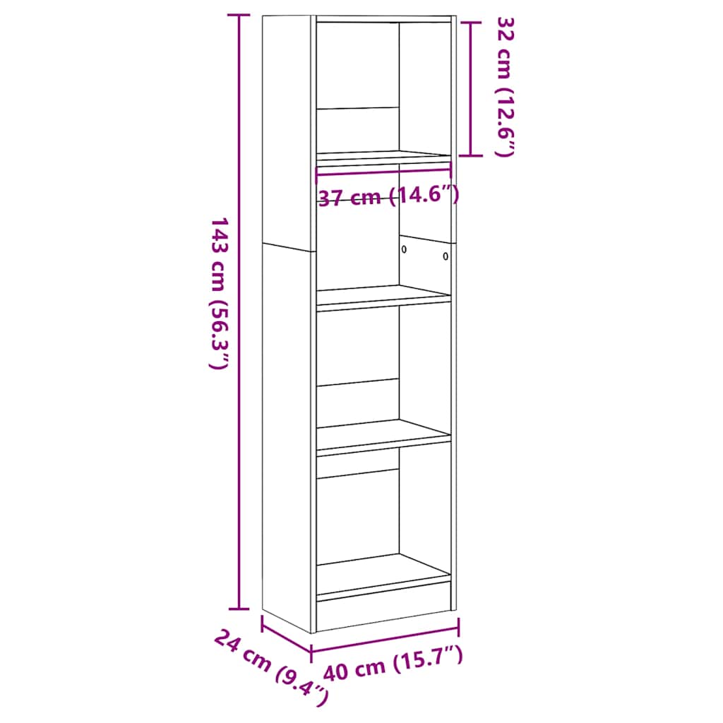 Bookcase Black 40x24x143 cm Engineered Wood