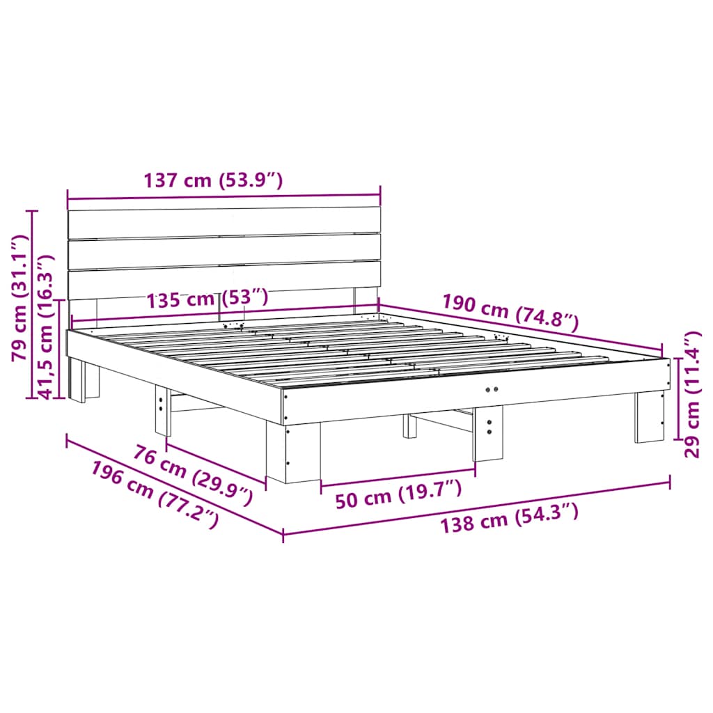 Bed Frame with Headboard without Mattress 135x190 cm Solid Wood Oak