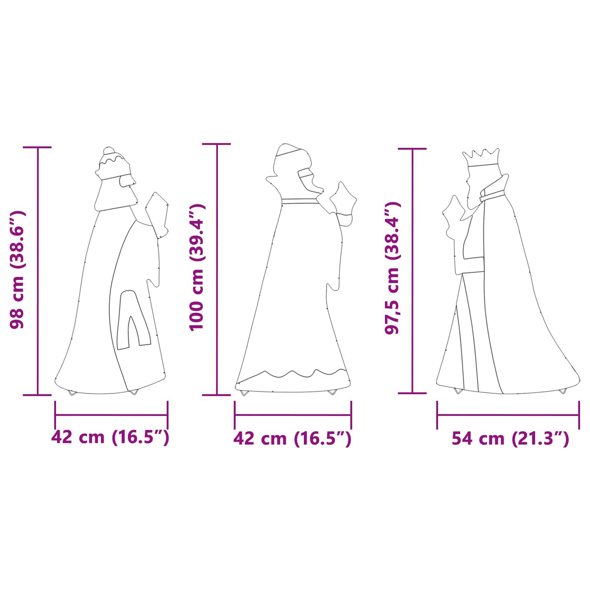 3 Wise Men Christmas Lighting 3 pcs LEDs Warm White 105 cm
