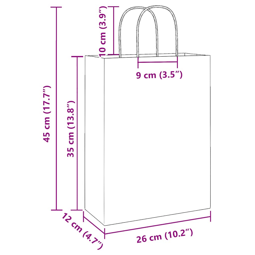 Paper Bags 250 pcs with Handles Brown 26x12x35 cm