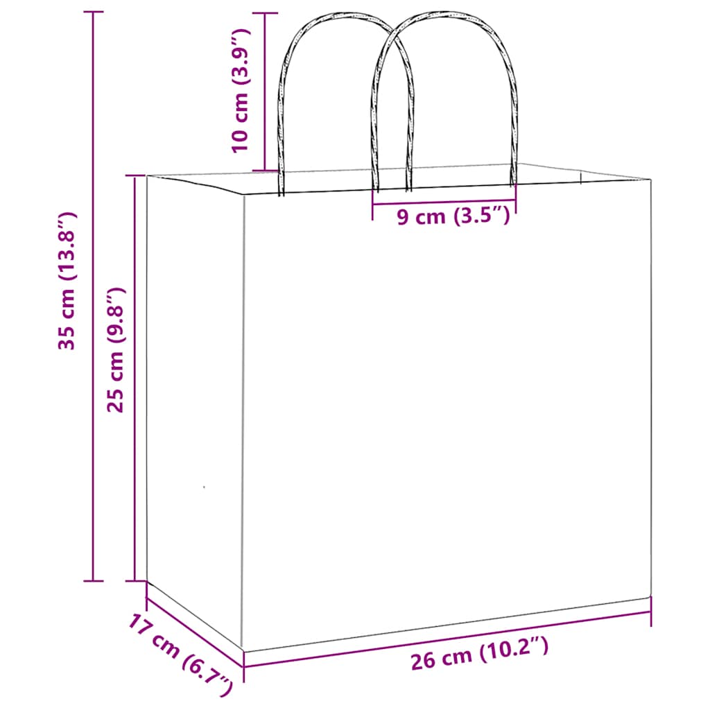 Paper Bags 250 pcs with Handles White 26x17x25 cm