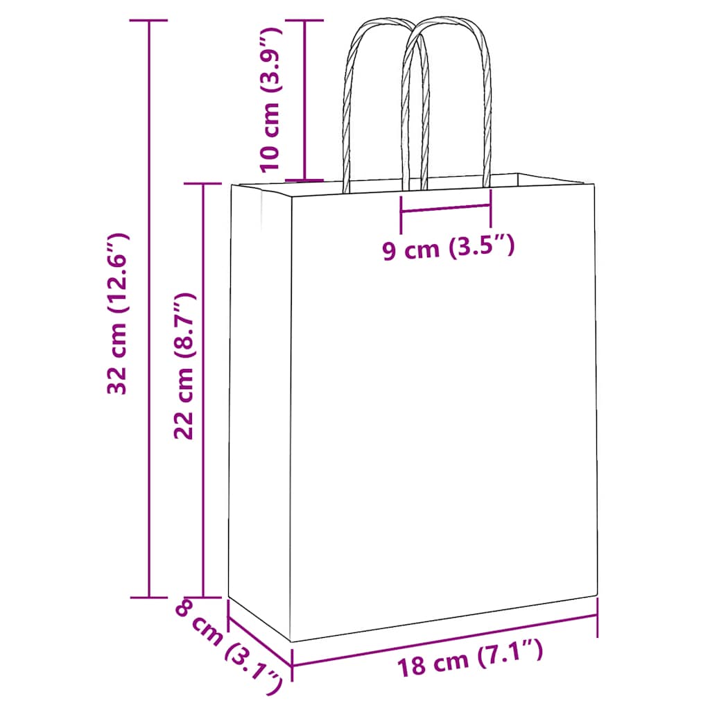 Paper Bags 250 pcs with Handles Pink 18x8x22 cm