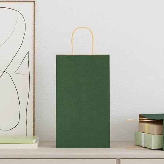 Paper Bags 250 pcs with Handles Green 21x11x36 cm Paper Bags 250 pcs with Handles Green 21x11x36 cm