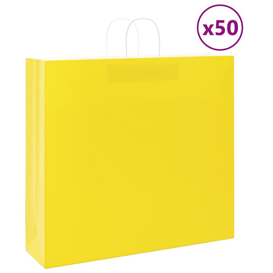Paper Bags 50 pcs with Handles Yellow 54x15x49 cm Paper Bags 50 pcs with Handles Yellow 54x15x49 cm