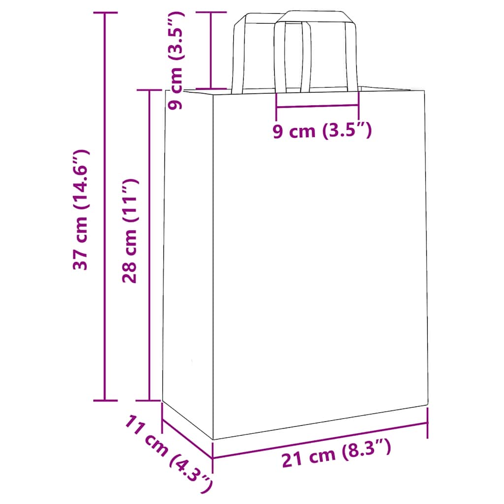Paper Bags 50 pcs with Handles Brown 21x11x28 cm